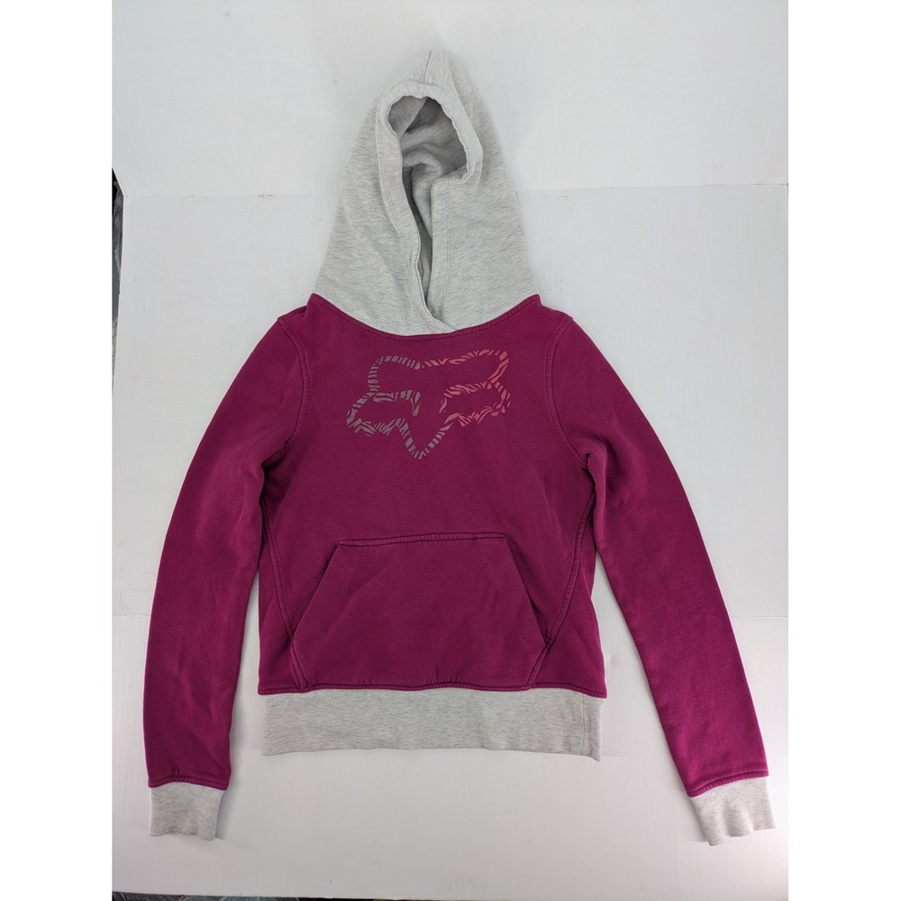 Fox Racing Hoodie Womens Small Pink All Over Print Logo Y2K Grunge Punk Moto 90s